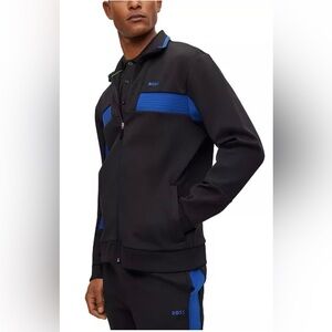 Hugo Boss Men’s Track Jacket Black Blue Full Zip Logo Athletic Size M